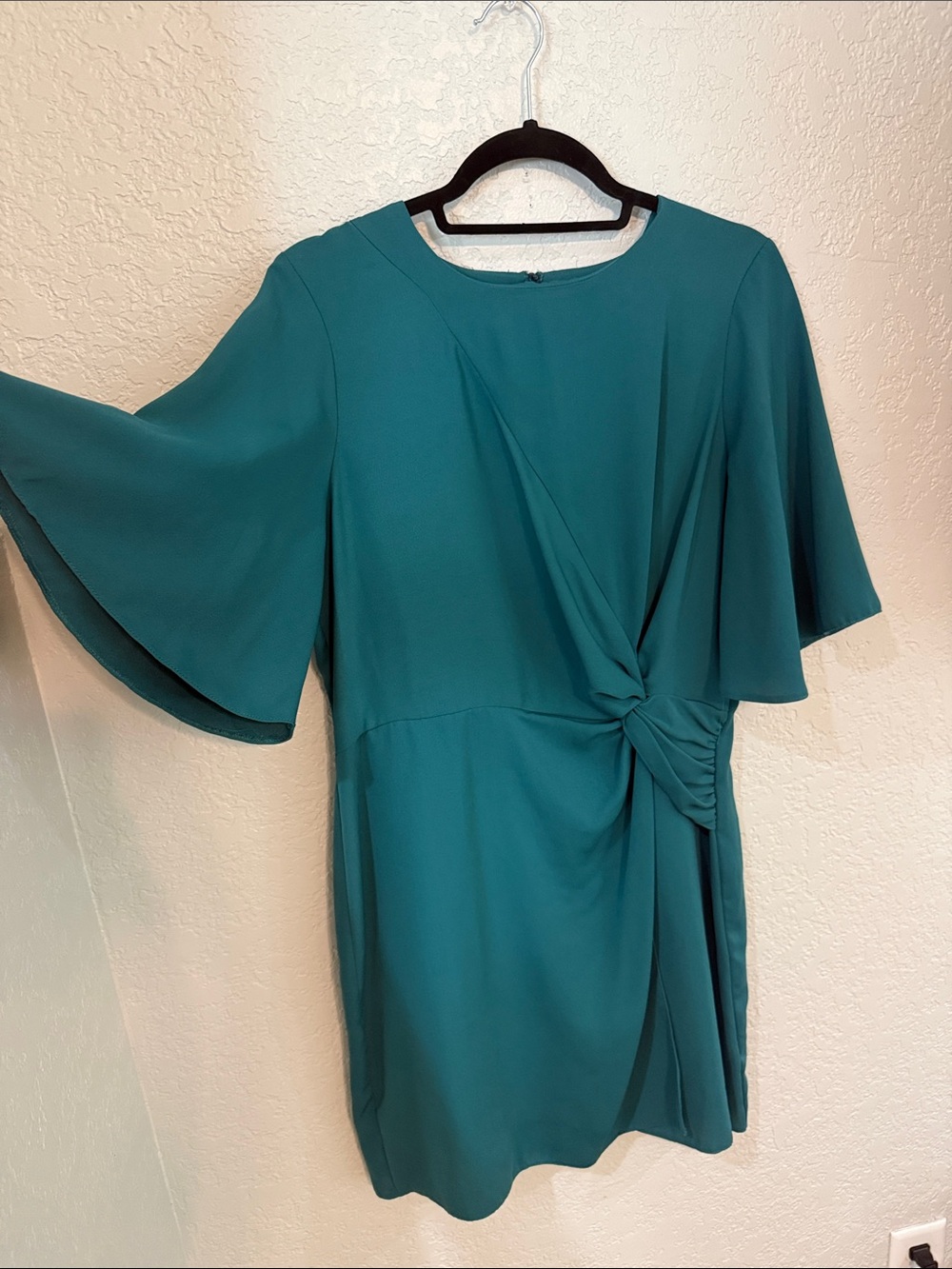 ASOS Teal Knot-Front Mini Dress with Flutter Sleeves
